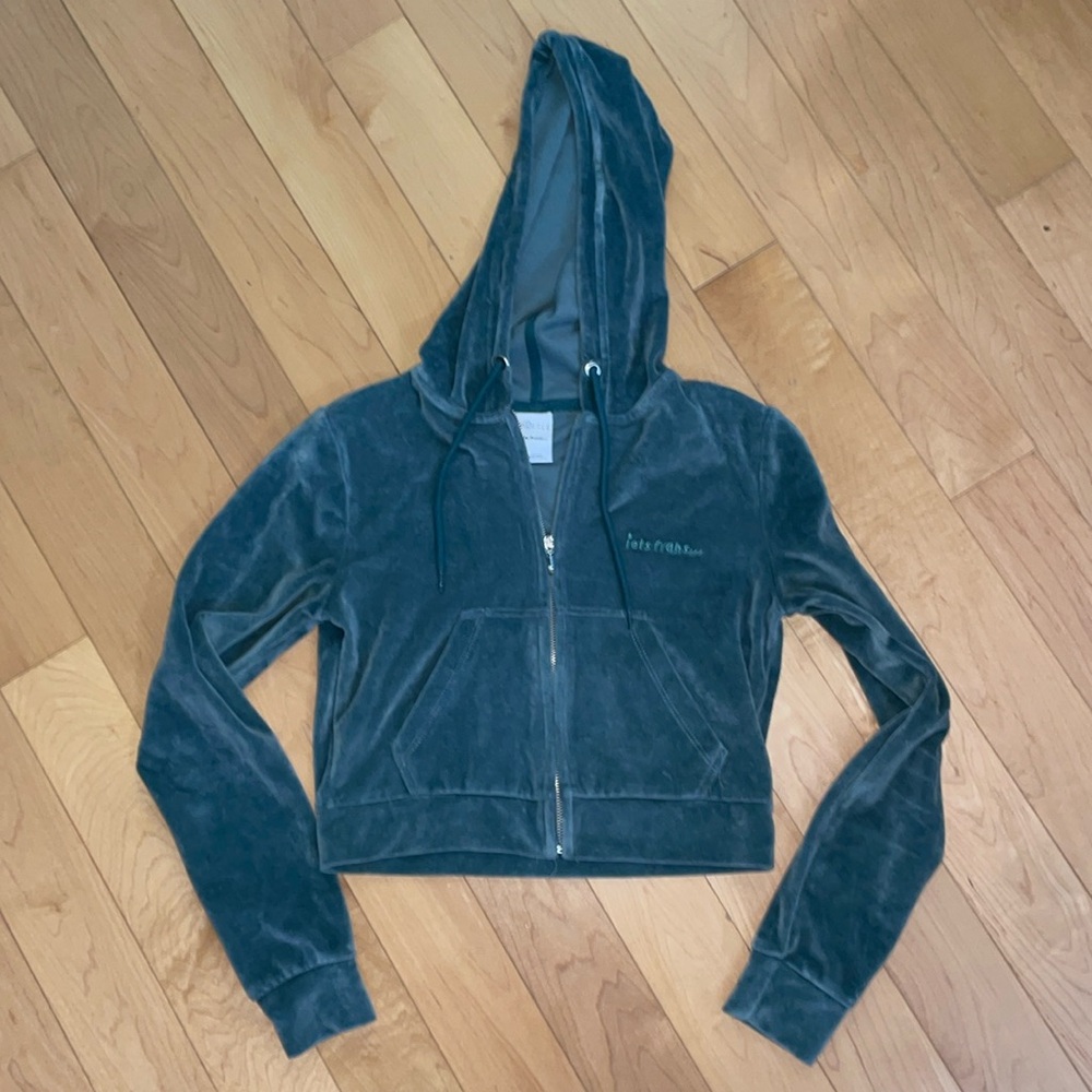 Urban Outfitters iets frans cropped hoodie size XS velour zip front